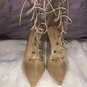 Clear/nude lace up boot heel